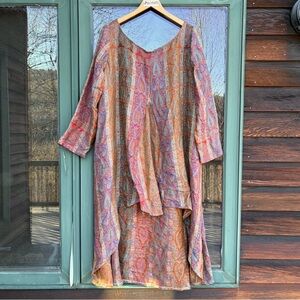 VTG 90s Multicolor Paisley Long Sleeve High-Low Bohemian Lagenlook Top Dress 1X